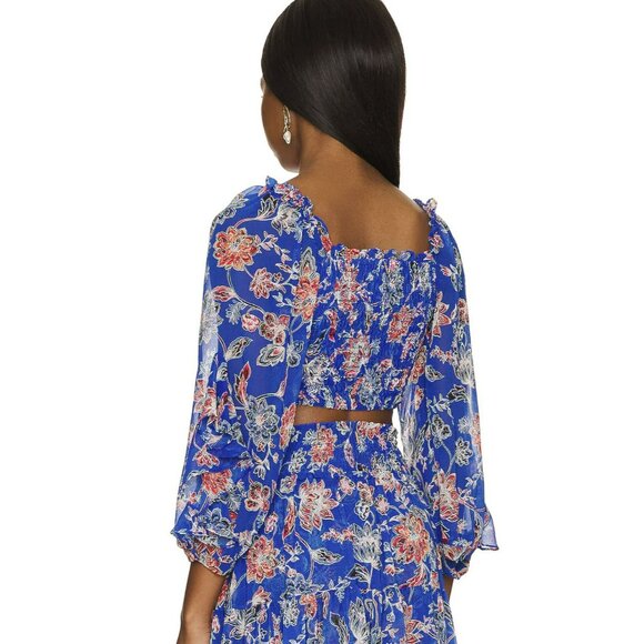 MISA Ancora Floral Tie Crop Top Blouse Blue NWT Size Small - Picture 3 of 8